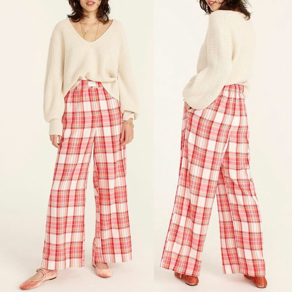 NWT J.Crew Flannel Wide Leg Tartan Plaid Pajama Pant Women's Size XXS